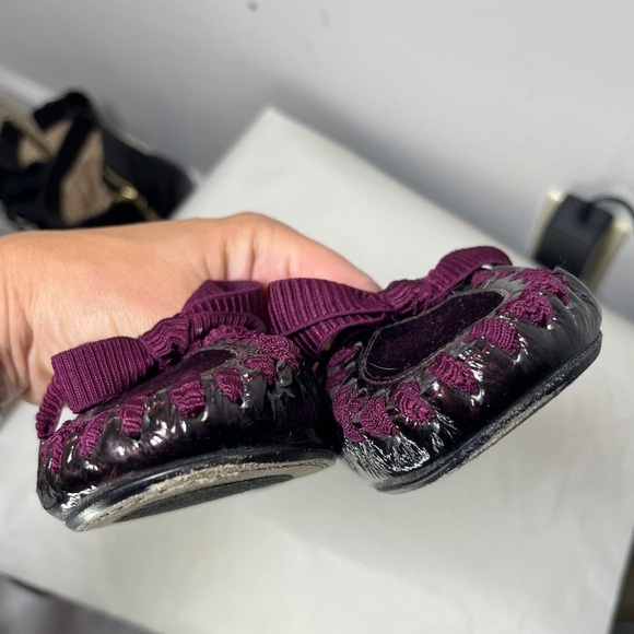 Maloles Zoe Ballet Flat in Plum Patent Sz 38 Made in Spain Ribbon Bow Detail - Picture 10 of 12